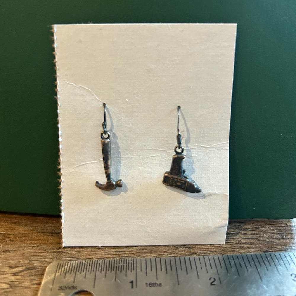 Funky hammer and gluegun metal charm earrings